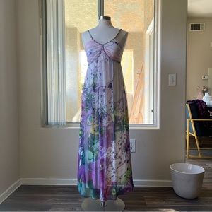 Asya Pink Purple Floral Flowy Silk Maxi Strap Dress Size: S